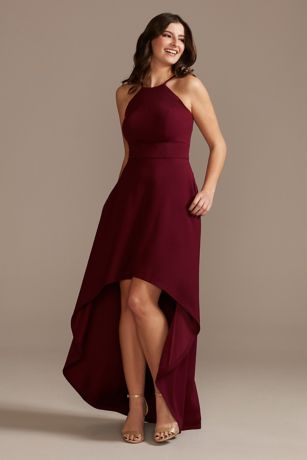 High Neck Crepe A-Line Dress with High ...